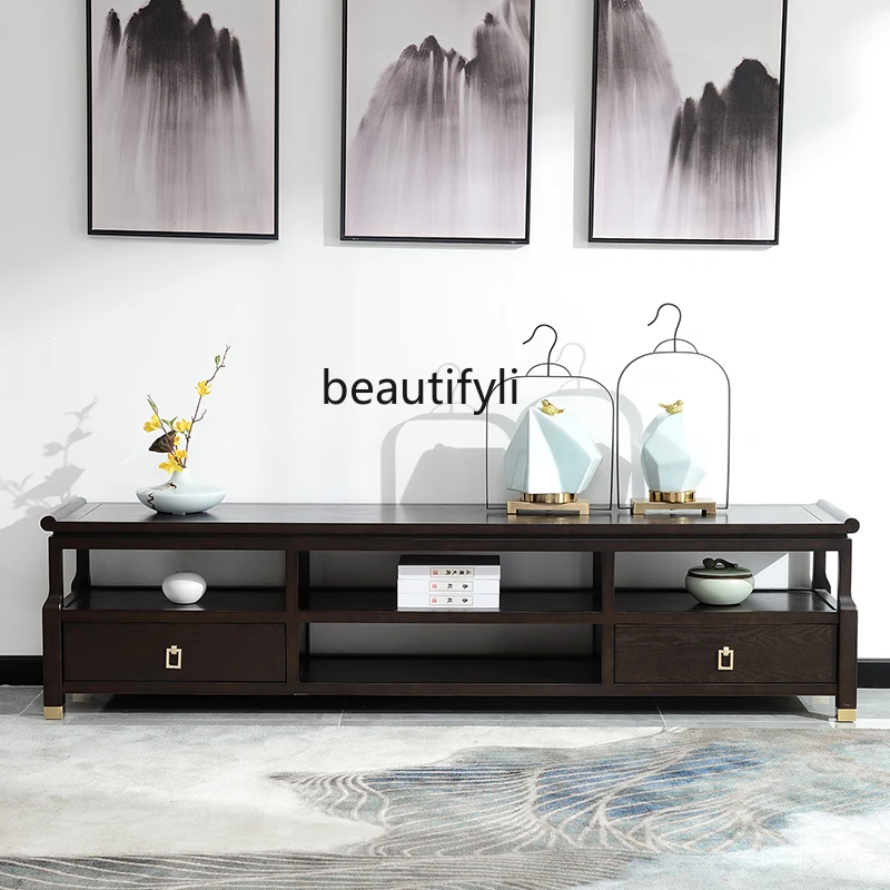 New Chinese solid wood TV cabinet light luxury living room floor cabinet modern simple low cabinet living room