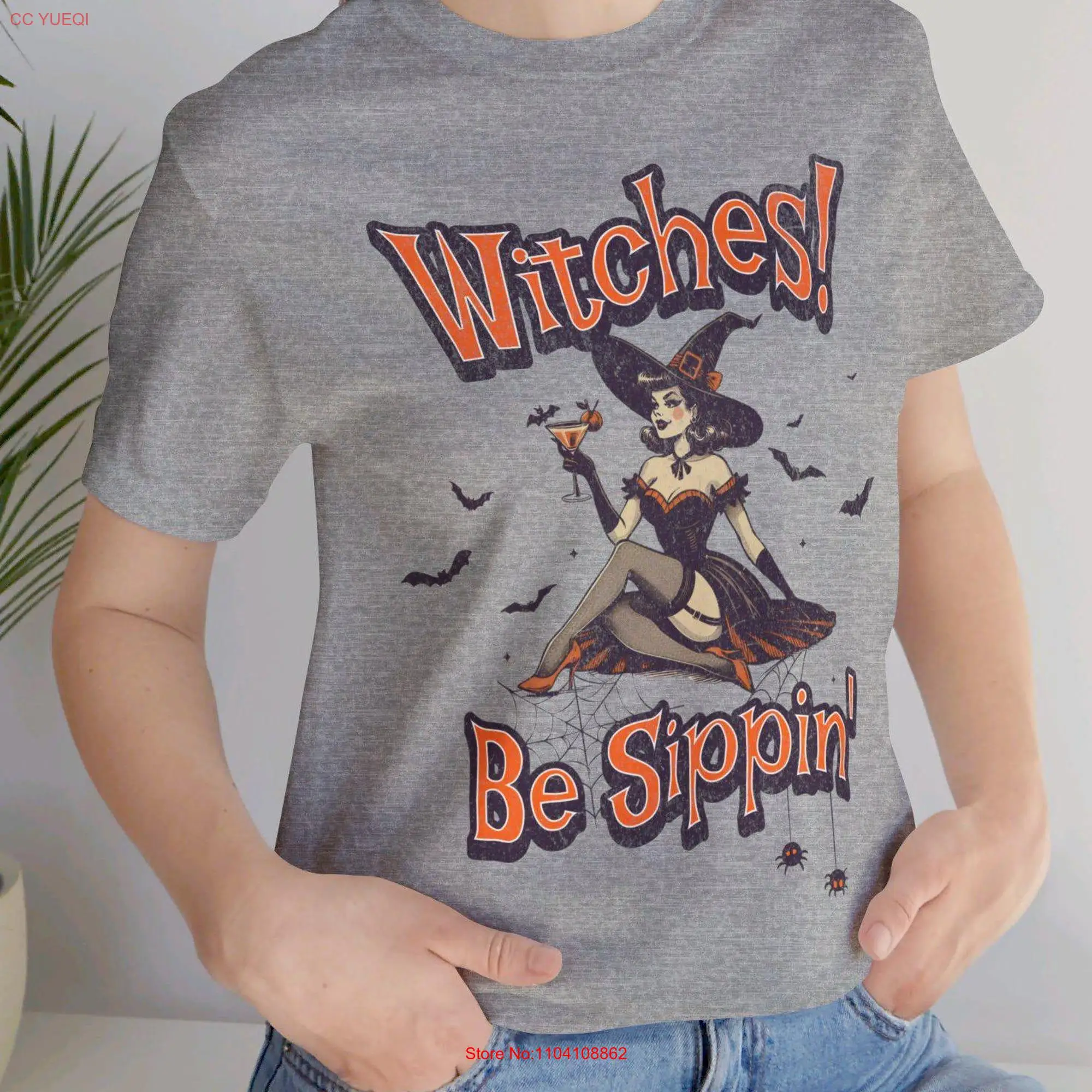 Witches Be Sippin Funny Vintage Halloween Bruja Jersey  T Shirt long or short sleeves