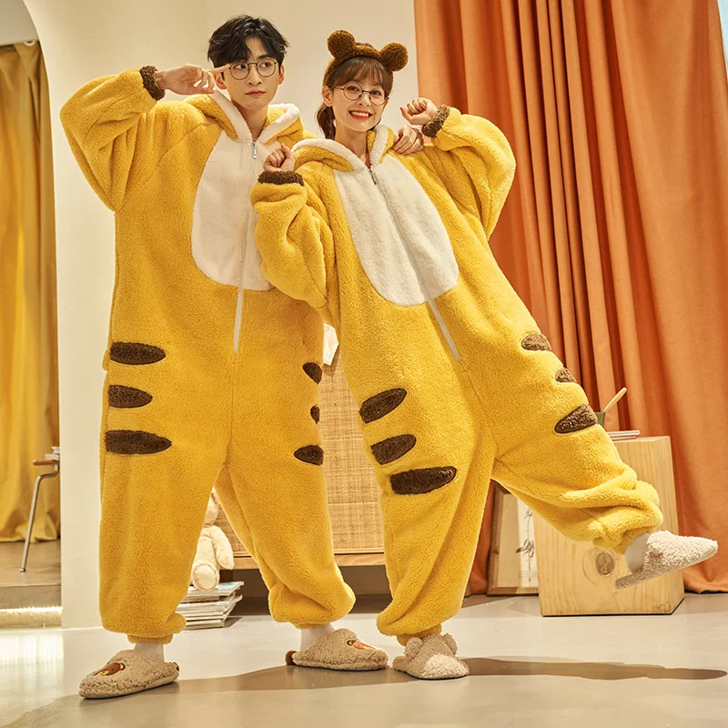 Adult Onesie Flannel One-piece Pajamas Unisex Animal Cartoon Costume Tiger Cosplay Homewear Sleepwear Partywear For Men Women