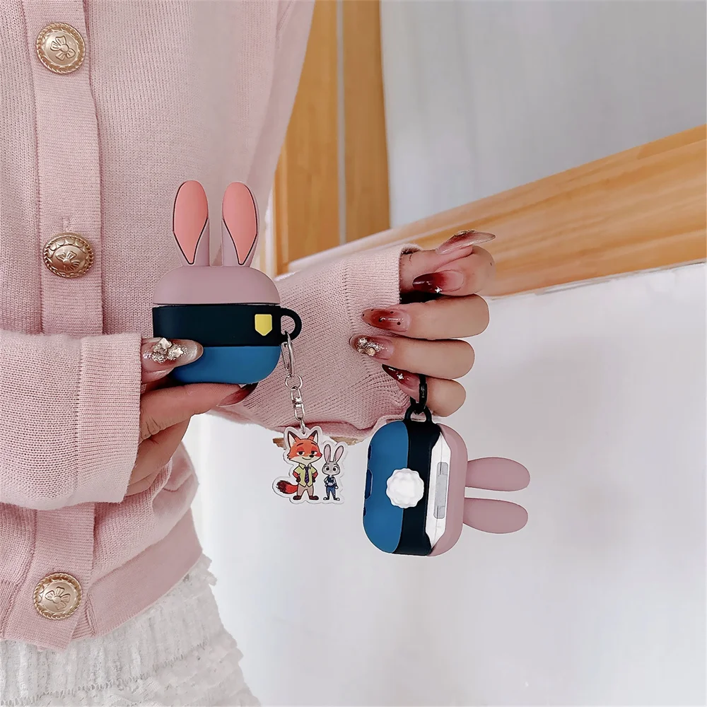 

Simple Line 3D Rabbit Ears HeadPhone Case Cover for Airpods 4 3 Pro 2 Pro 3 Cute With Cartoon Charm Cover Earphone Cases Fundas