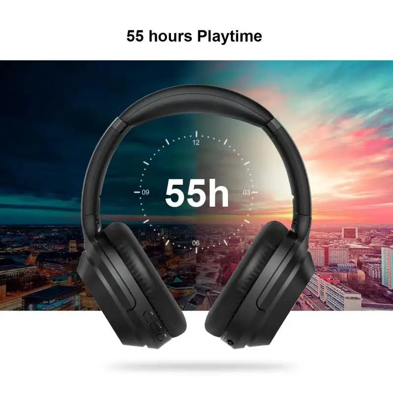 Over-Ear Bluetooth Headphones, Active Noise Cancelling Wireless Headphones, 55 Hours Playtime, Talking with Mic