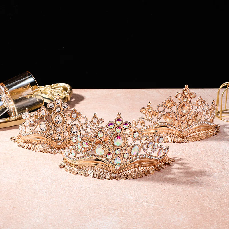 Rhinestone Tassel Crown Hair Accessory Exotic Ethnic Bridal Headpiece for Photo Shoot Dance Performance Light Luxury view 2