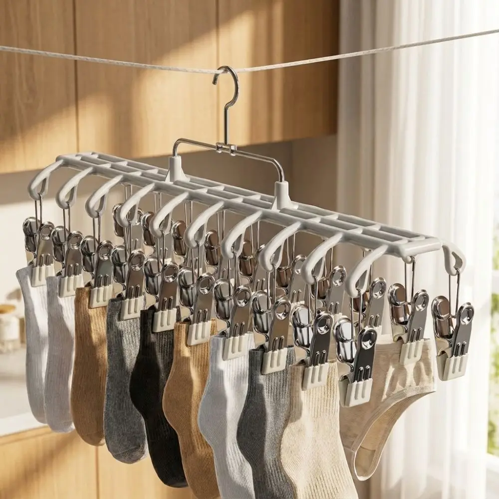 20 Clips Drying Clothes Hanger Non-marking Anti-Slip Trouser Hanging Hook Rustproof Corrosion-Resistant Sock Underwear Rack