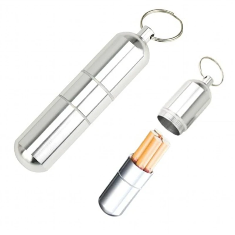 Capsule Type 4 Layers Aluminum Alloy Cigarette Storage Tank Waterproof Seal Tobacco Cases with Keychain Travel Smoking Accessory