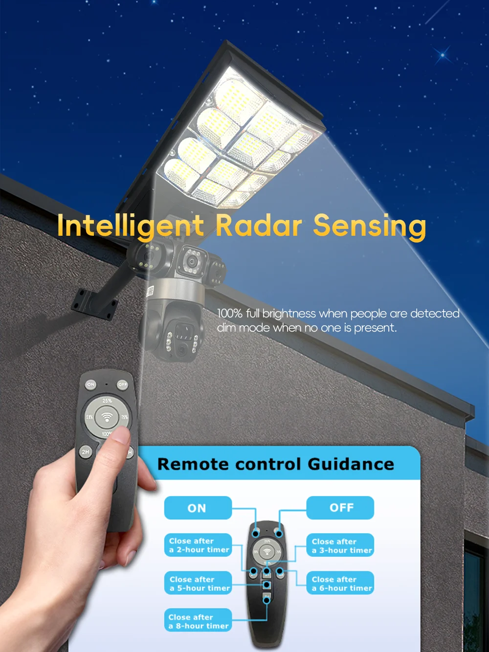Solar 4G Street Light Camera 15MP 10X Zoom Three Lens Recording Humanoid Tracking Outdoor Camera Lamp Remote Control Waterproof