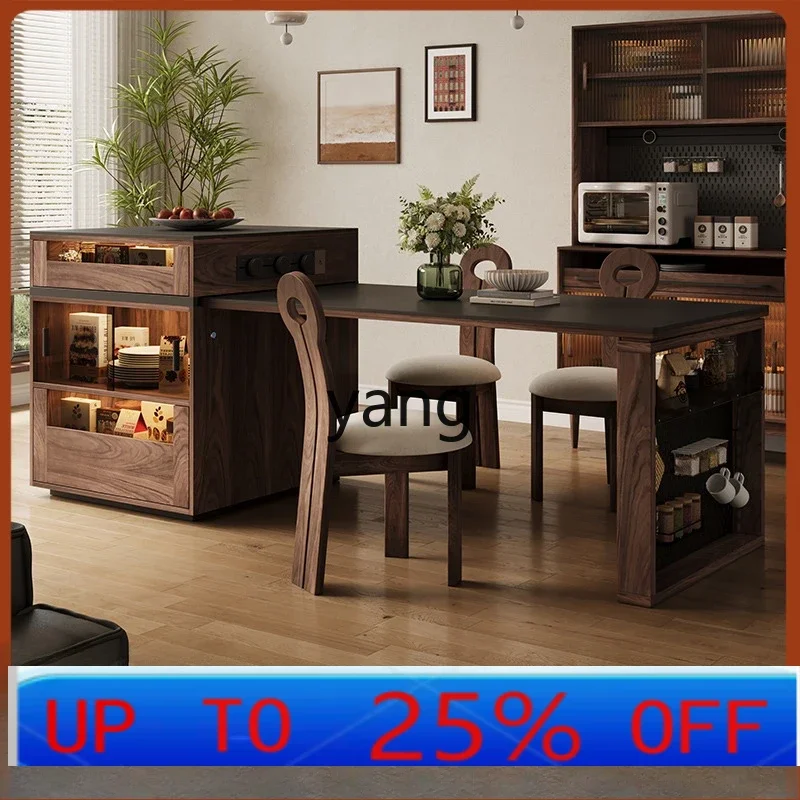 

Lcx rock slab island dining table integrated household retro style small apartment retractable