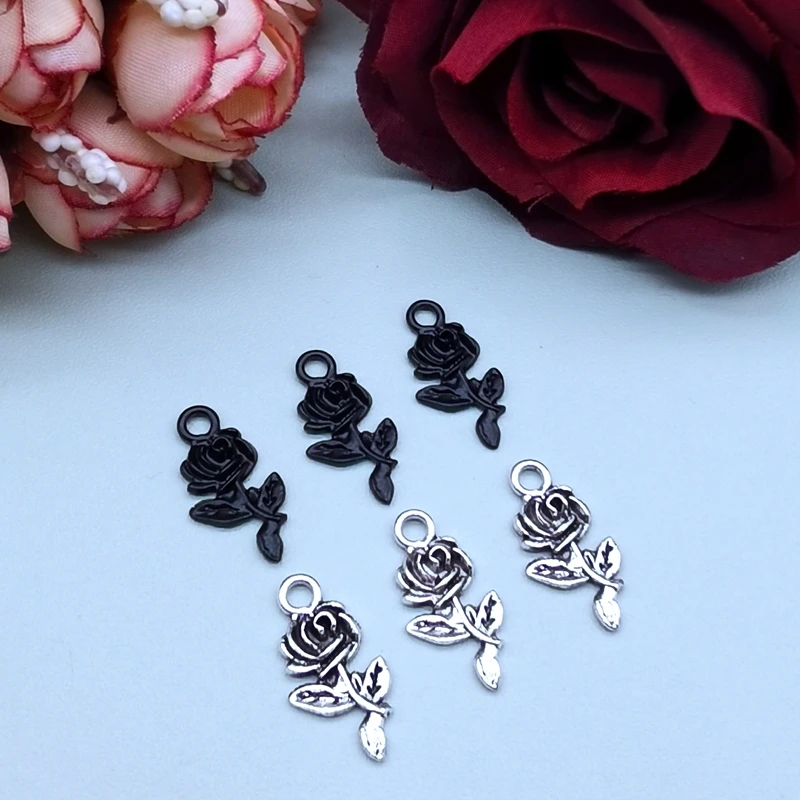 

20pcs Charms Flower Rose 20x10mm Antique Silver Color Pendants Making DIY Handmade Tibetan Finding Jewelry designer charms