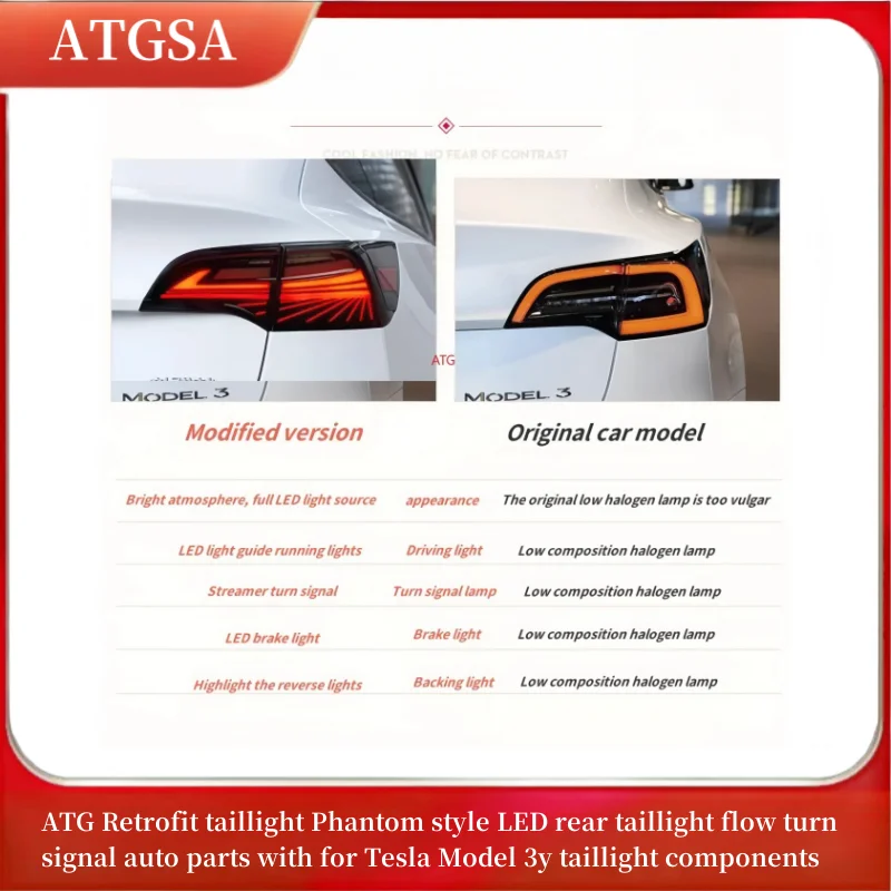 

ATG Retrofit taillight Phantom style LED rear taillight flow turn signal auto parts with for Tesla Model 3y taillight components