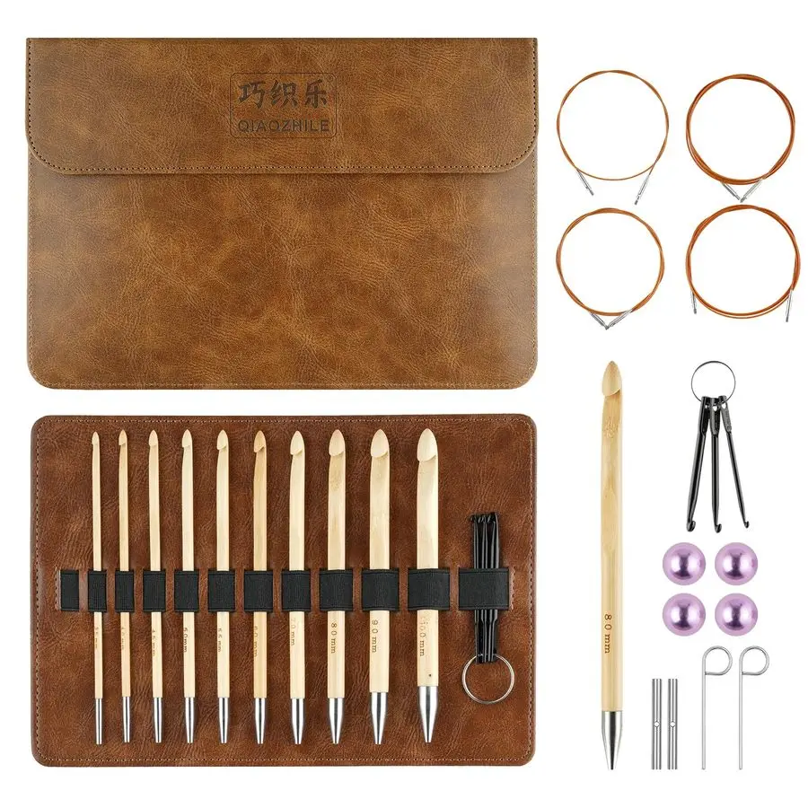 

Interchangeable Tunisian Crochet Hook Set US 415 3.510.0mm 10Pair of Bamboo Crochet Hooks 4 Cables 16, 24, 32, and 40, Accessori