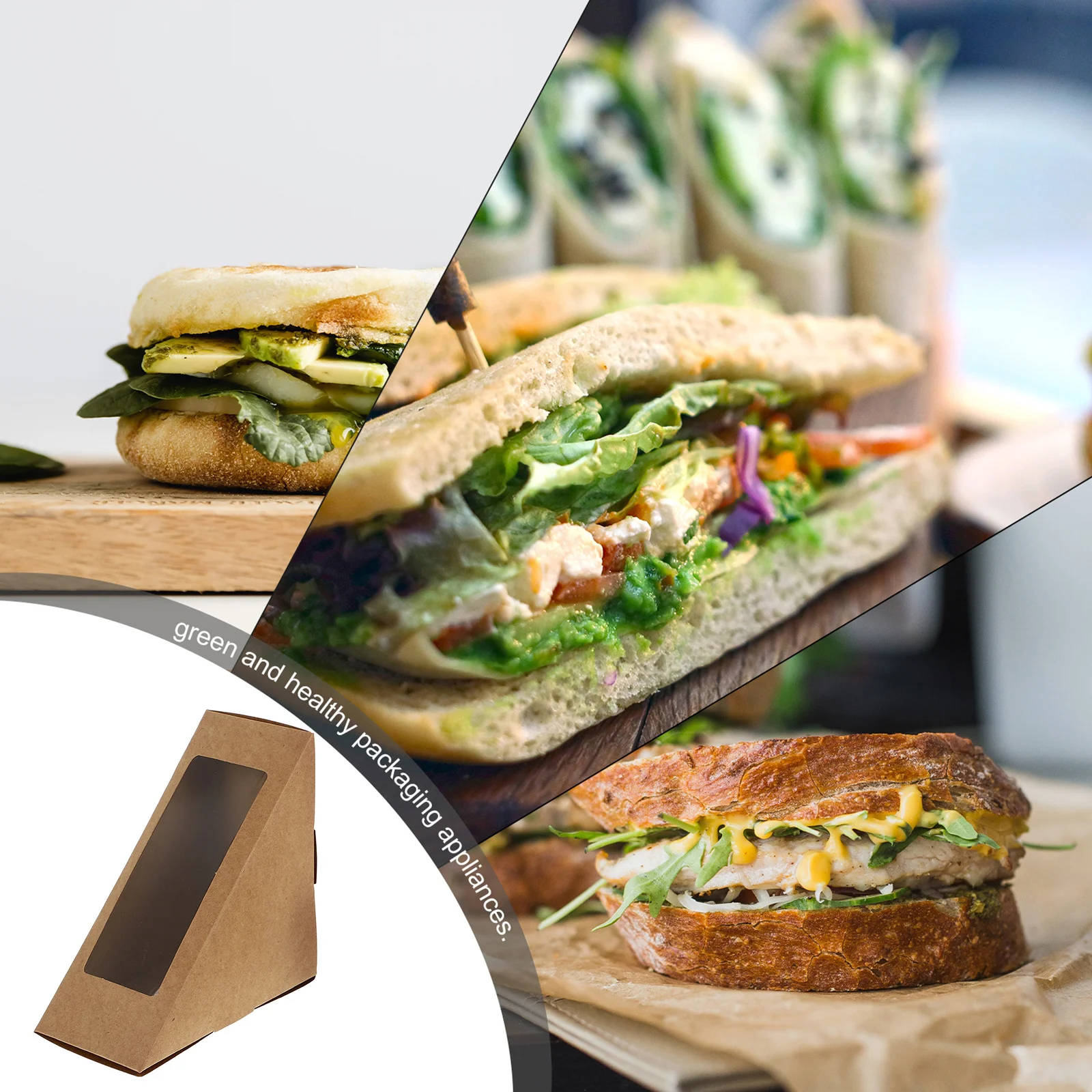 

50Pcs Sandwich Boxes Kraft Paper Food Packing Boxes Durable Food Storage Container Cake Cookies Wrapping Box with Window