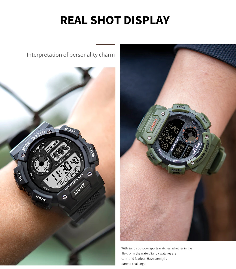 SANDA Top Brand Luxury Sports Men's Watches Waterproof Military LED Digital Quartz Watch Male relogio masculino 6009