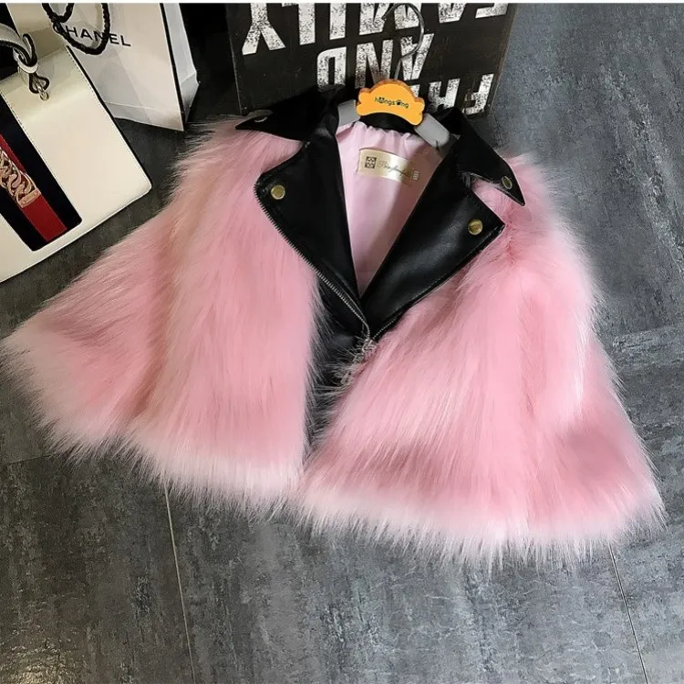 New Kids Faux Fox Fur Jacket Short Thickened Biker Coat Leather & Fur Blend Outerwear For 1-8 Y Boys Girls  123