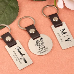 Custom Engraved Name Metal Keychain Leather And Steel Keyring Personalized DIY Wedding Party Birthday Baptism Gift Key Chain