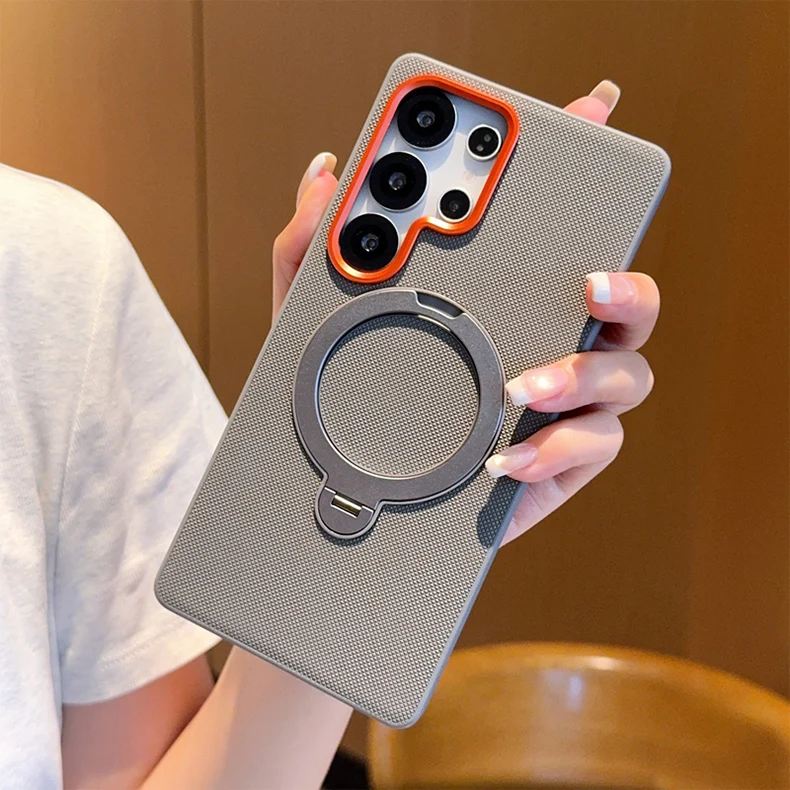 

Rotating Magnetic Folding Stand Phone Case For Samsung Galaxy S25 Ultra S24 Plus S25 Edge Texture Armor Shockproof Cover