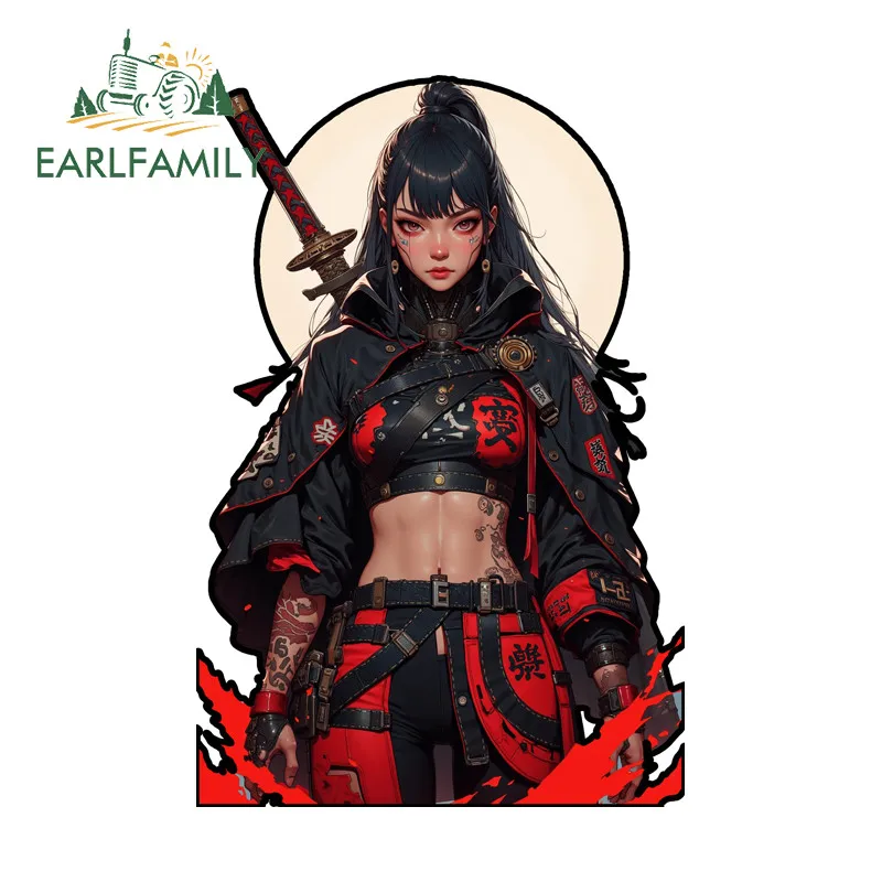 

EARLFAMILY Наклейка на автомобиль «Женщина-самурай» 3D JDM, водонепроницаемая виниловая пленка для авто, для кемпера, бампера, зеркала заднего вида, маскировка царапин