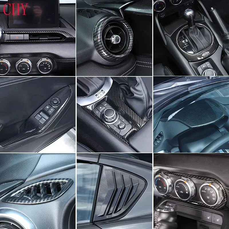 

ABS углеродное волокно для Mazda MX-5 MX5 ND 2016-2025 ABS автомобильный центр управления крышка коробки передач стекло подъемная рамка наклейка комплект салона автомобиля