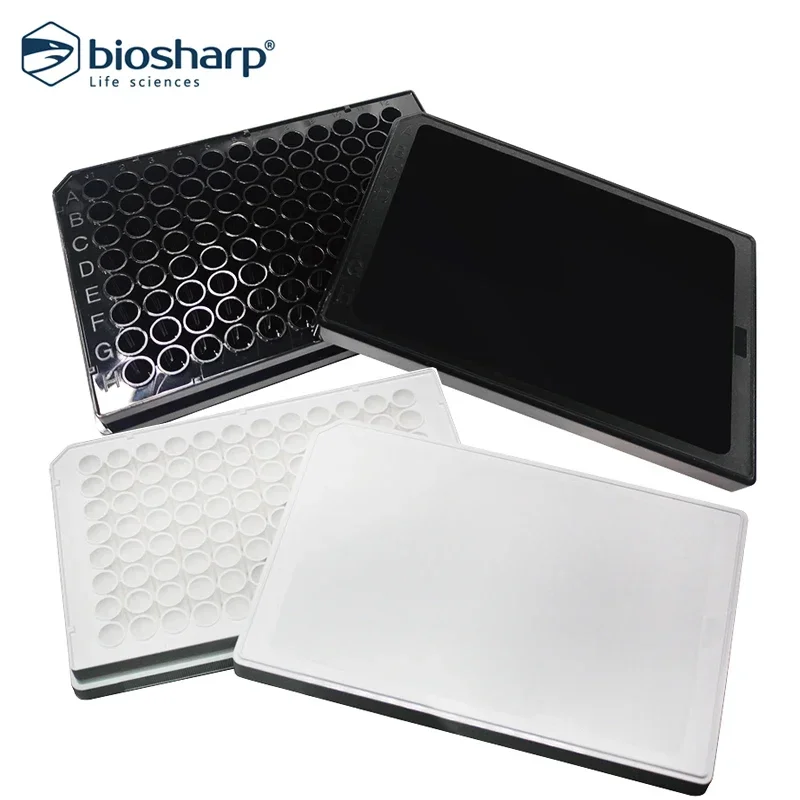 96 Holels Biosharp Cell Culture Plate Sterilized Microplate Lab Luminescent Plate Flat Bottom with Lid White Version