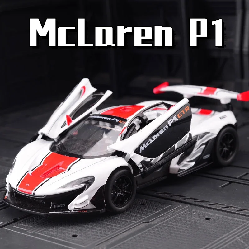 1/32 Scale McLaren P1 Gtr Model Car Toy Metal Diecast 2 Doors Opened Racing Vehicle Models Music Light Collection Gifts for Boys