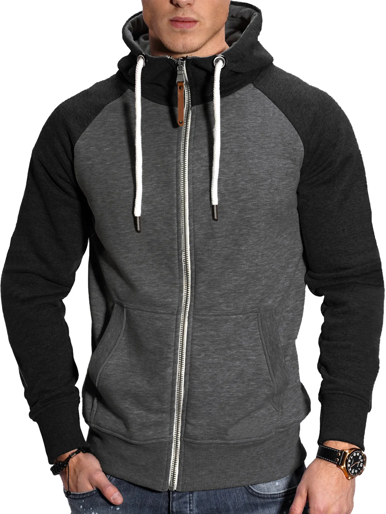 Men\'s Hoodie Black White Army Green Red Hooded Color Block Fleece Cool Casual Winter Clothing Apparel Hoodies Sweatshirts