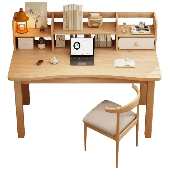 

Solid wood legs desk bookshelf integrated table household children's study table bedroom small apartment computer desk