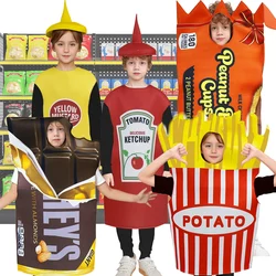 French Fries Costume Cosplay Kid Funny Chocolate Salad Dress Sponge Costumes Boy Girl Snack Club Carnival Fancy Dress Up Outfit