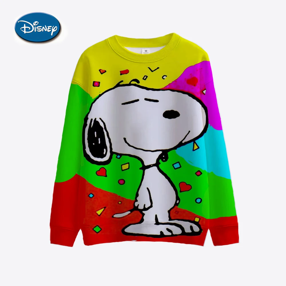 

2024 Snoopy Spring and Autumn Cartoon Pink Printed Round Neck Sweater Women's Loose Cute Thin Casual Tops Hoodie