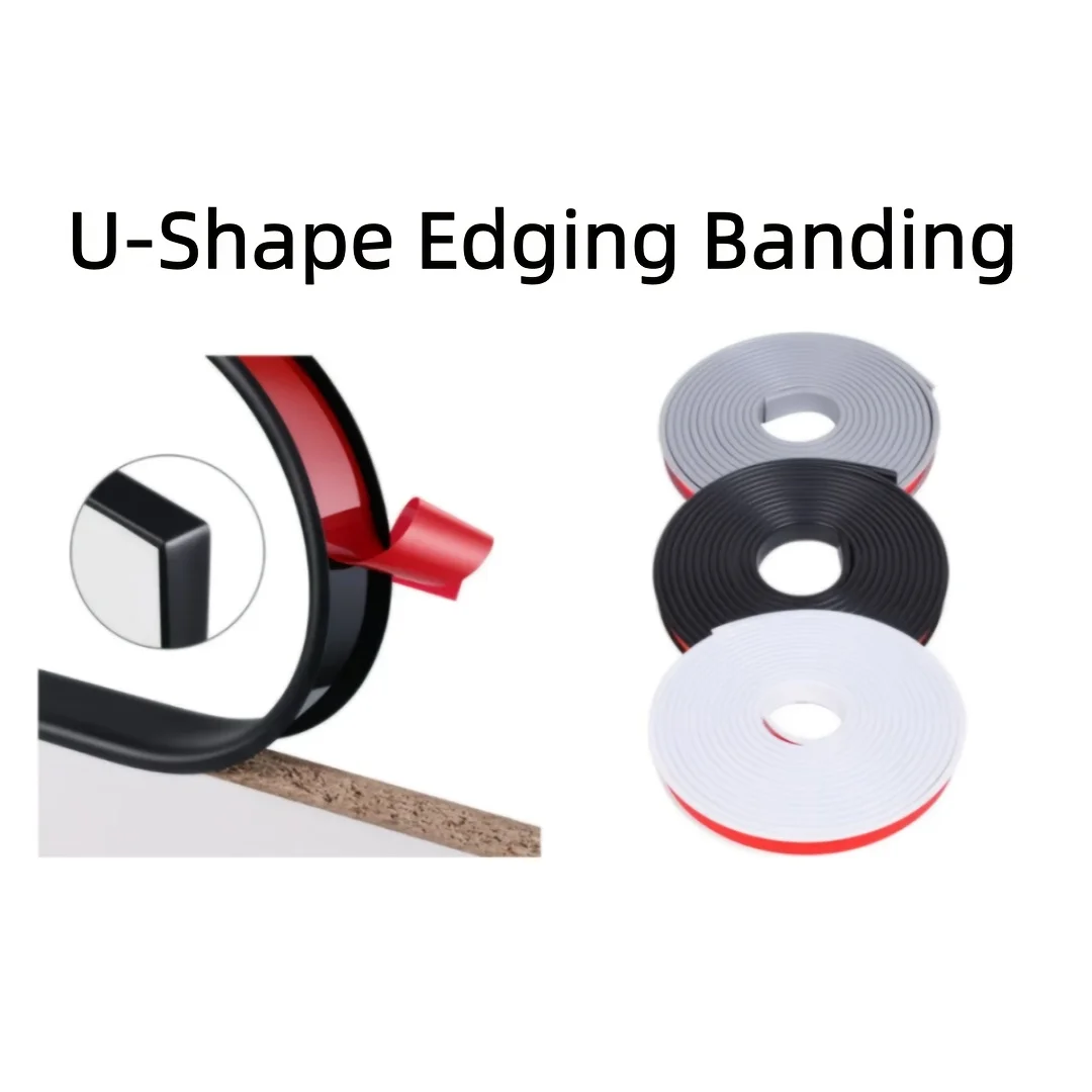 YITAPE Self-Adhesive U Edge Band 5m×15mm TPE Strip,Furniture Edge Protector for Table Cabinet Countertop,Easy Install Decor Trim