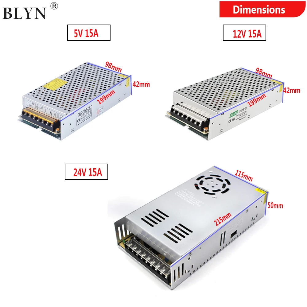 AC Switching Power Supply DC12V 5V 24V 15A 180W 360W Lighting Transformer Adapter AC110V/220V Driver For LED Strip CCTV Camera