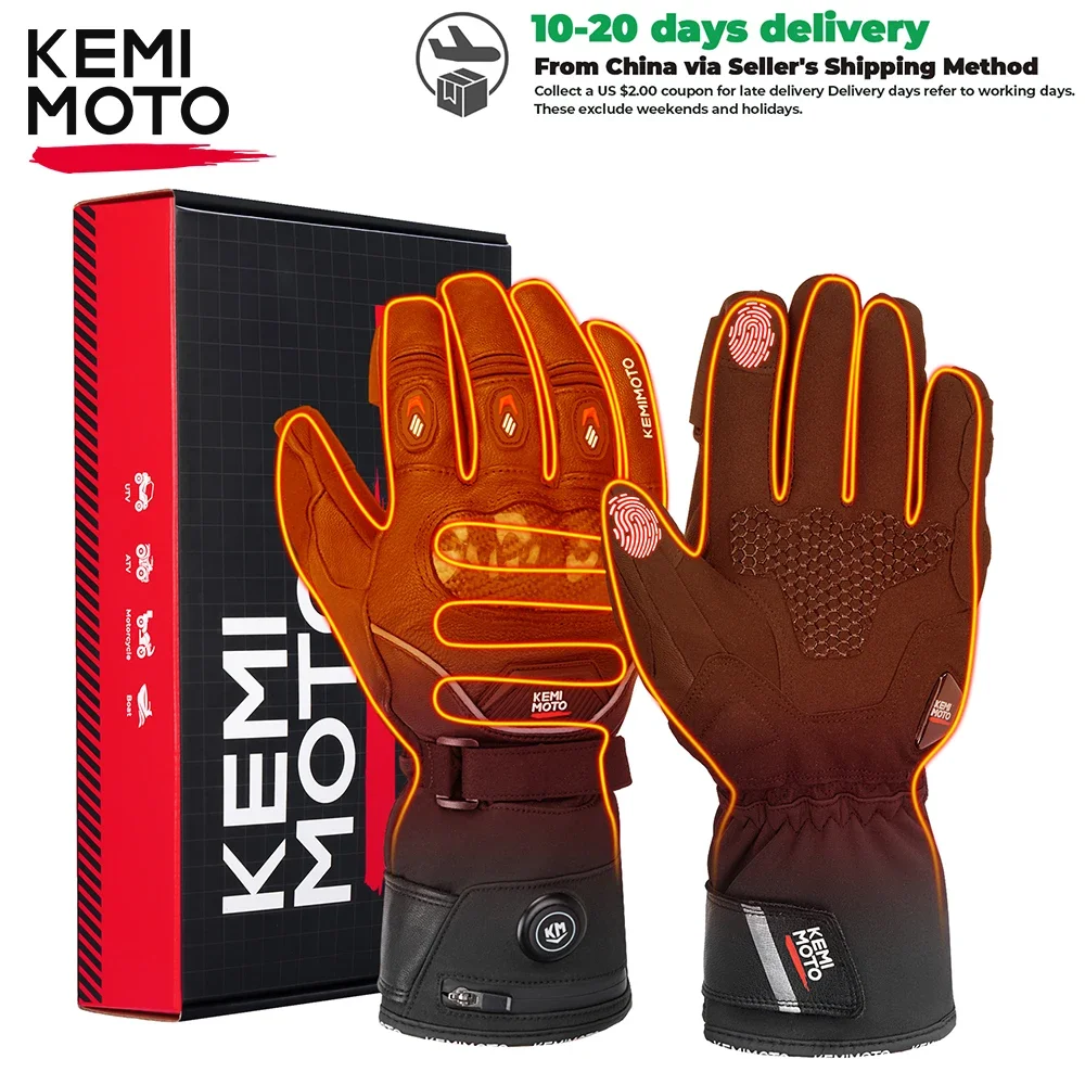 

KEMIMOTO Leather Heated Motorcycle Gloves For BMW R1250 GS 1300GS ADV Waterproof Touch Screen Heated Gloves Battery Motorbike