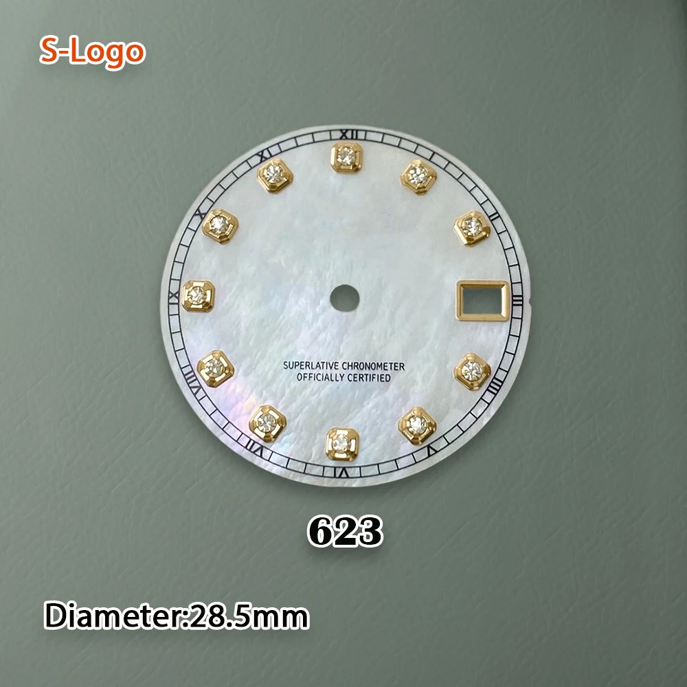 S شعار 28.5 مللي متر NH35 الطلب الماس الأم اللؤلؤ الهاتفي صالح NH36 حركة لا مضيئة ساعة تعديل اكسسوارات أدوات إصلاح