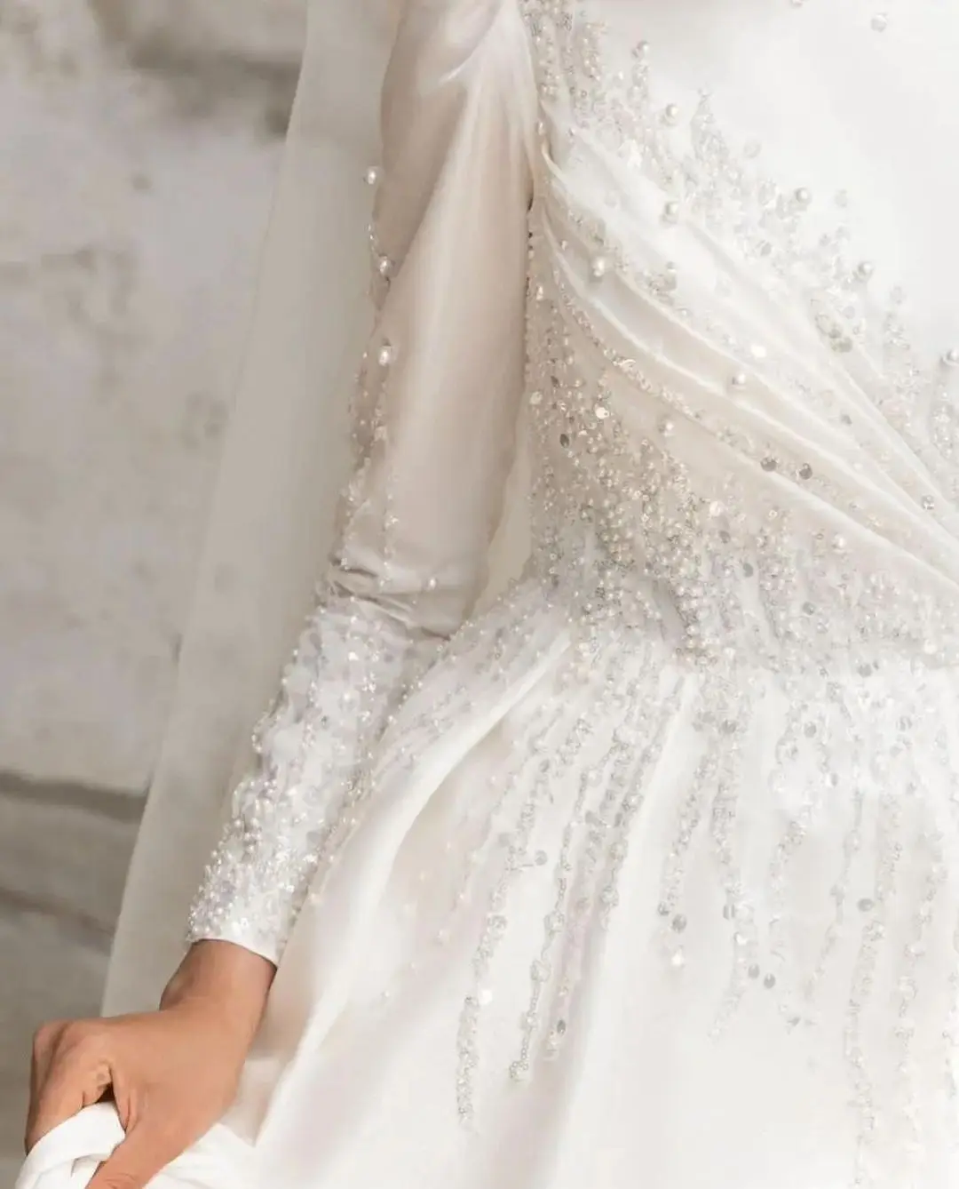 Elegante vestido de fiesta Vestidos de novia Mangas largas Cuello alto Lentejuelas Perlas Diamantes Vestidos de novia con cuentas Vestina De Novia Personalizado