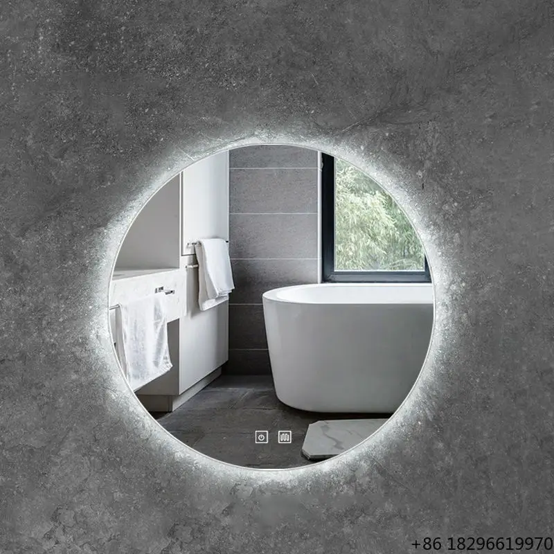 Round Anti-Fog LED Bathroom Mirror Smart Touch Screen Wall Mounted Shower Mirror for Bedroom
