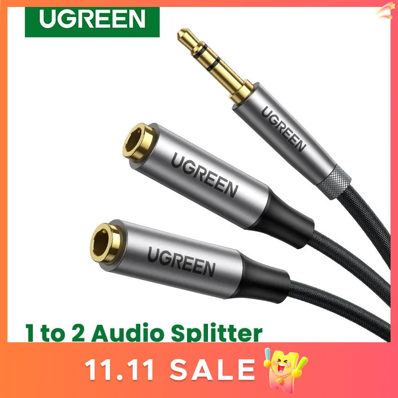 UGREEN Headphone Splitter 3.5mm 2 Way Aux Male to Female Earphone Audio Adapter Double Stereo Y Splitter Cable For TV Phone PS4