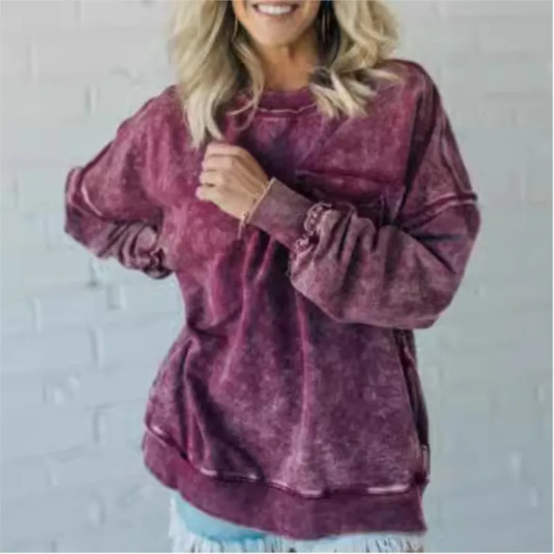 2024 Atumn Women Solid Sweatshirt Oneck Long Sleeve Casual Female Fashion Casual Loose Sport Pullover Female Temperament Clothes