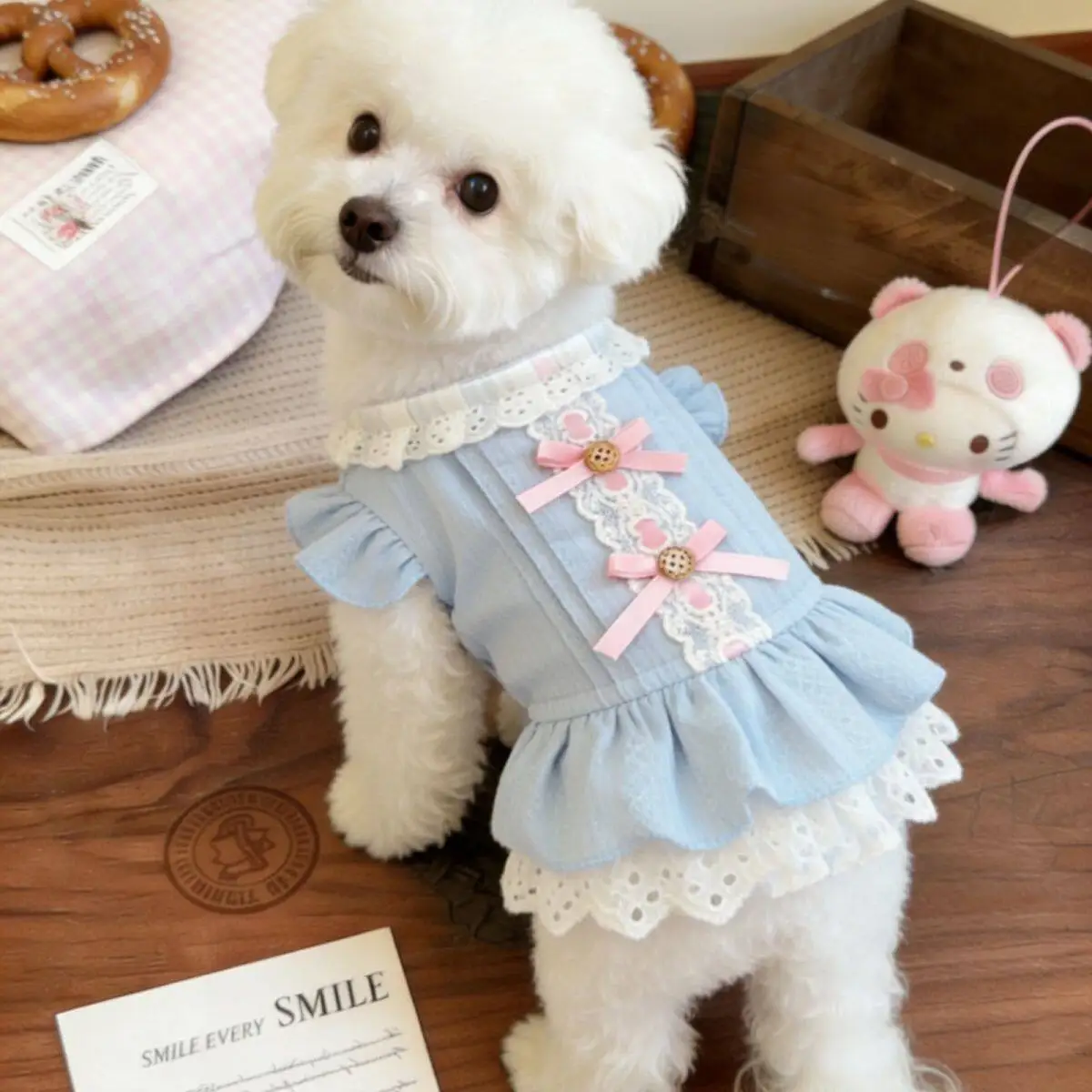 Vestido chaleco con lazo para perros y gatos, manga volante - imagen 4