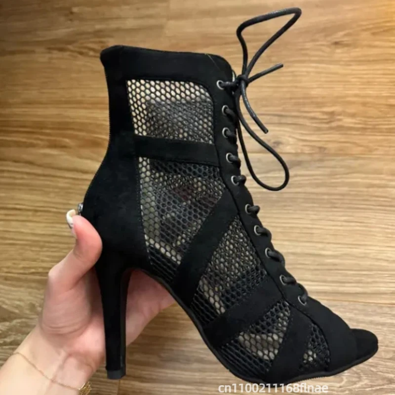 Scarpe da ballo latino da donna, sandali da ballo alti Sasha da danza moderna da donna, stivali in pelle scamosciata con tacco alto alla moda da donna