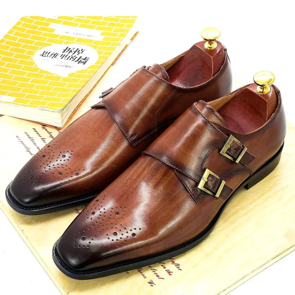 Double Monk Strap Oxford Shoes Mens Handmade Genuine Leather Buckle Men's Dress Shoes Formal Wedding Office for Men Footwear - Image 2