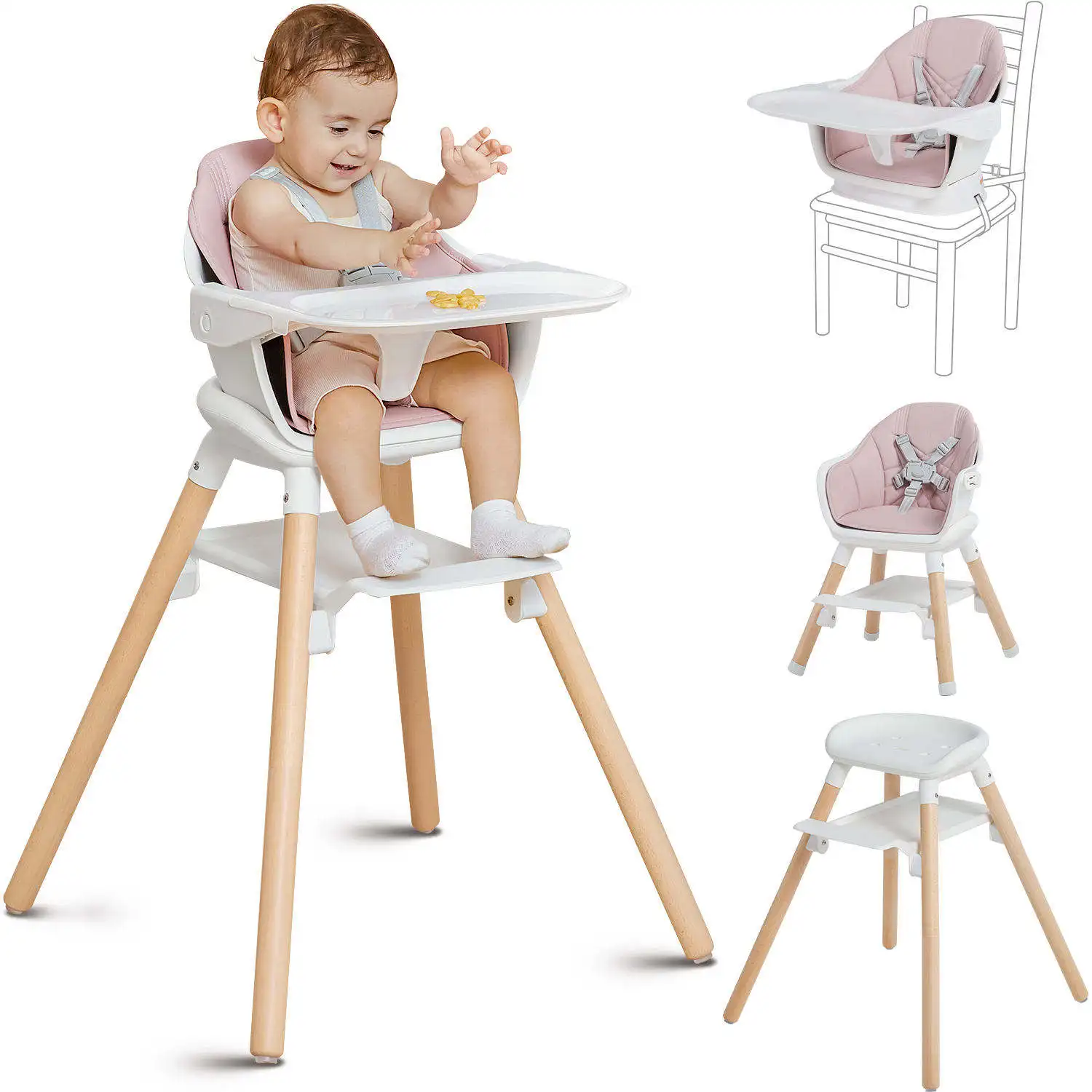 Aolan 저렴한 Oem 나무 아기 하이 체어, 3 in 1 럭셔리 나무 수유 의자, 솔리드 어린이 식사 의자 재고, 신제품
