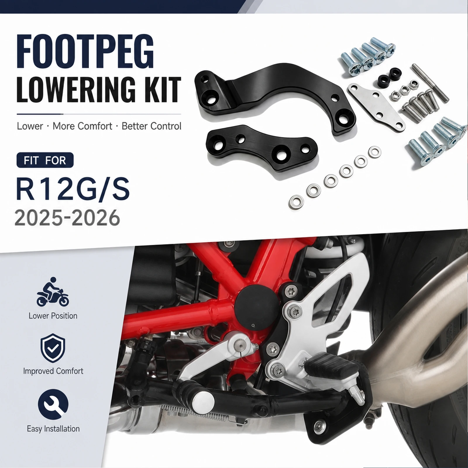 Motorcycle Rider Foot Pegs For BMW R12GS R12G S R12 G/S 2025 R12G/S 2026 Lowering Relocation Bracket Kit Front Footrests R12 G S
