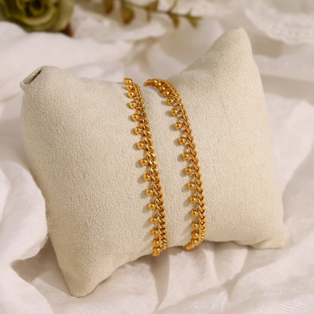 WILD & FREE 18K Gold Plated Stainless Steel Chains Bracelet for Women Gold Color Beads Charms Trendy Jewelry Waterproof
