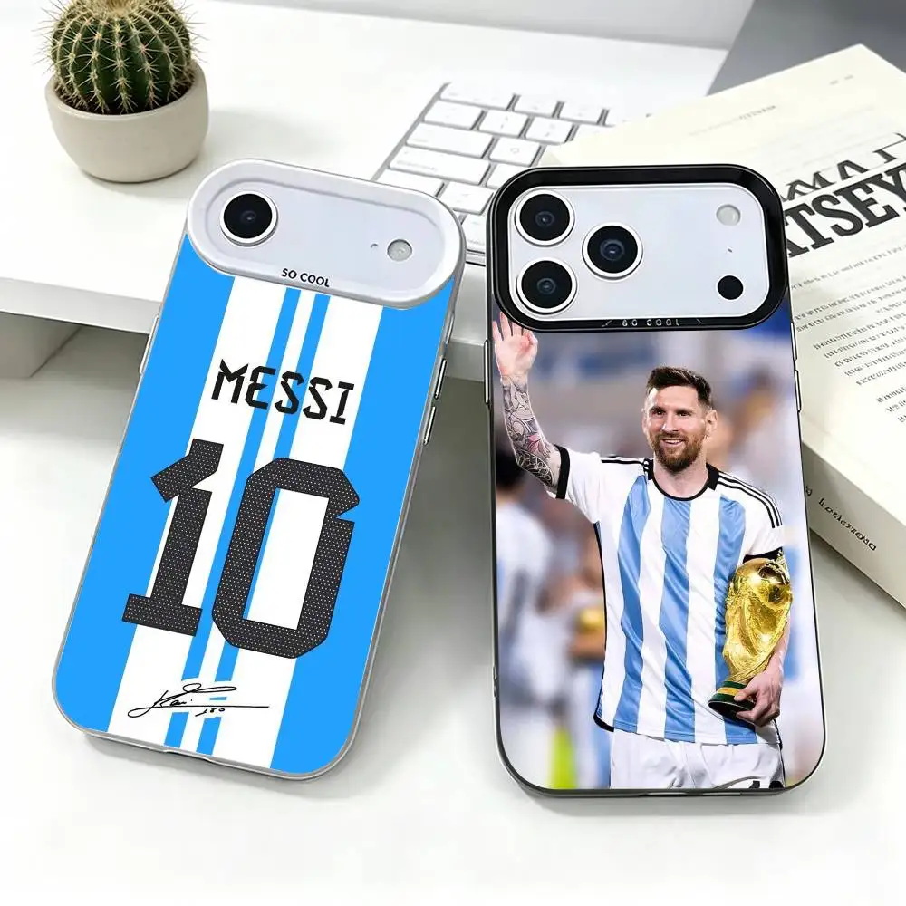 L-Lionel M-Messi Football Star Phone Case For iPhone 17,16,15,14,13,12 Plus,Pro Max,XS,Colorful Silver Phone case Funda Cover