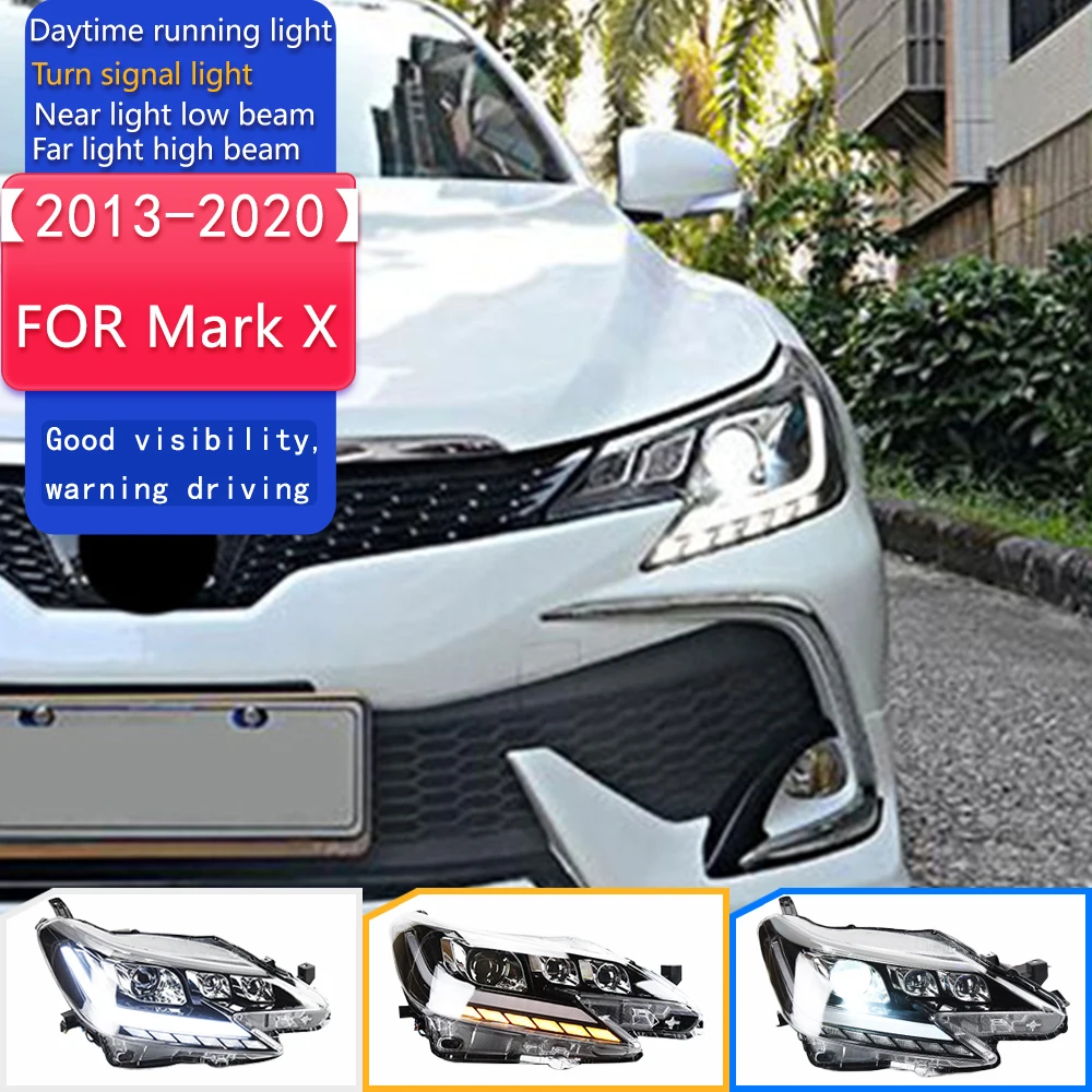 

Автомобильный Стайлинг, фара для фар Mark X 2013-2020, Reiz, светодиодная фара, светодиодный DRL, динамический сигнал, биксеноновый проектор, аксессуары