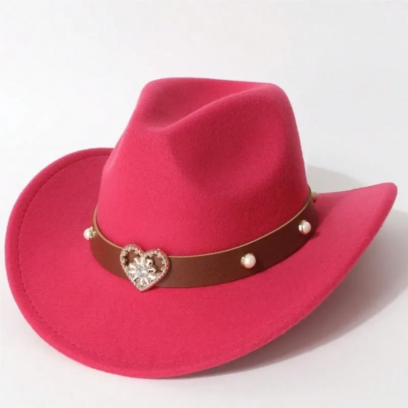New large-brimmed woolen top hat with heart-shaped decoration a fashionable for the music festival