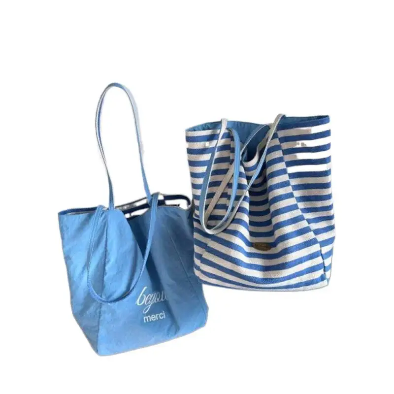 Sea Salt Blue One-Shoulder Bag Reversible Two-Sided Design AB Style Large Tote Bag Ins Style Suitable for Daily Commutes view 5