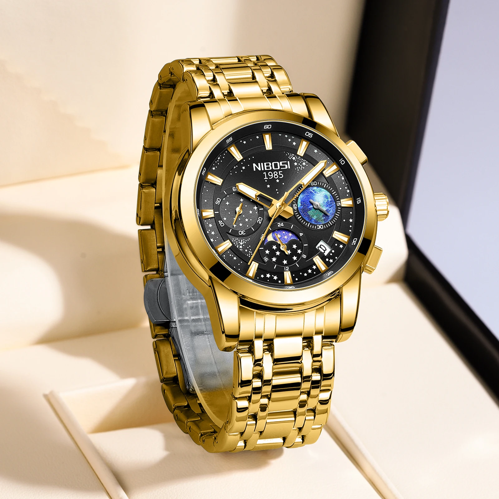 NIBOSI Orologio da polso sportivo di lusso per uomo Orologio da uomo impermeabile con data luminosa Orologio da uomo al quarzo in acciaio inossidabile Orologio da uomo Reloj + scatola