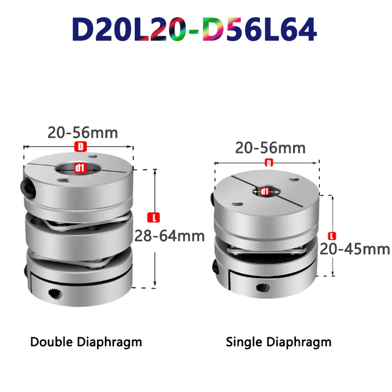 1pc D20L20-D56L64 Single Double Diaphragm Coupling Flexible Shaft Coupler Elastic Connector Ball Screw Step Servo Motor Encoder