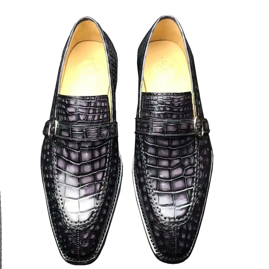 chue new arrival men dress shoes male formal shoes buckle men crocodile leather brush color leahter wedding shoes meeting