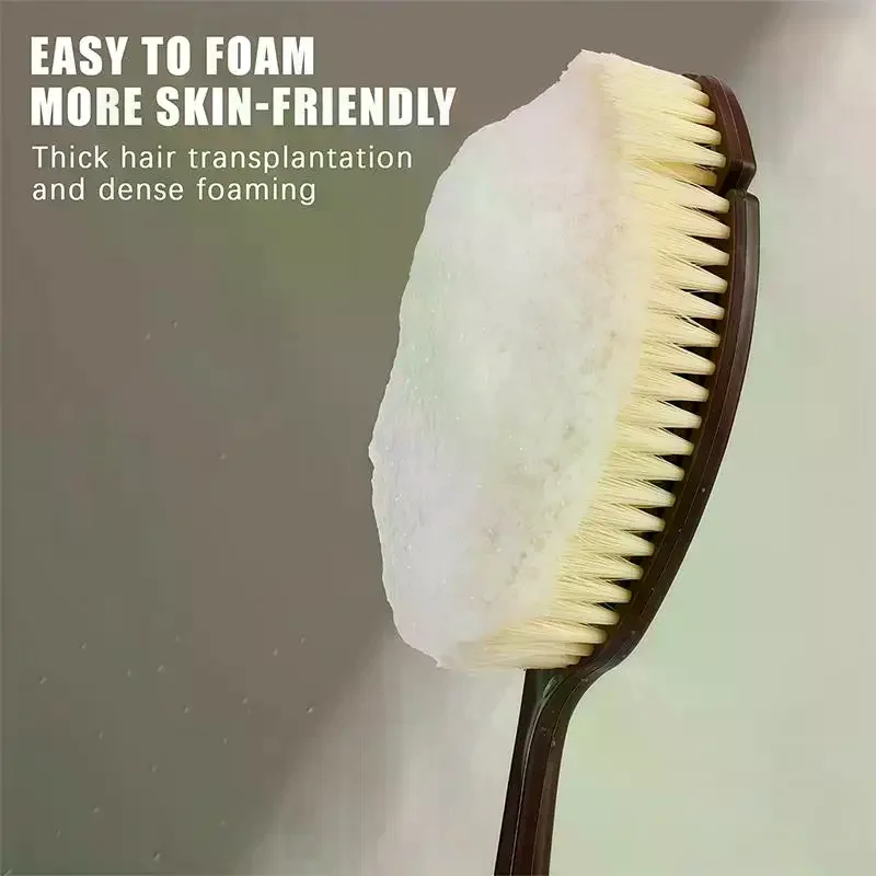 /JCS/Body Massage Brush 2 In 1 Long Handle Back Scrubber Natural Coconut Bristle Wet Dry Bath Brush 1Pcs