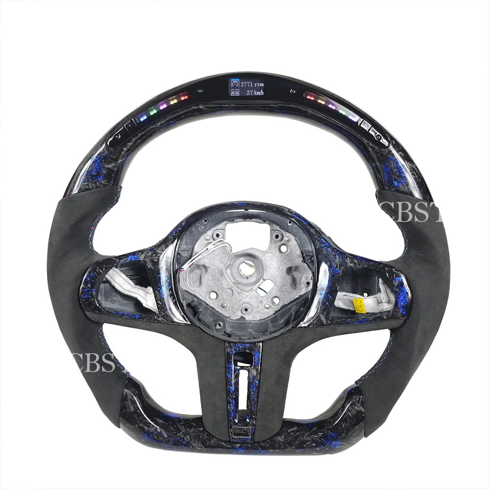For BMW G Series LCI Customized Forger Blue Scales Carbon Fiber LED Steering Wheel 2 3 4 5 6 7 8 Series X3 X4 X5 G20 G30 M3 M4