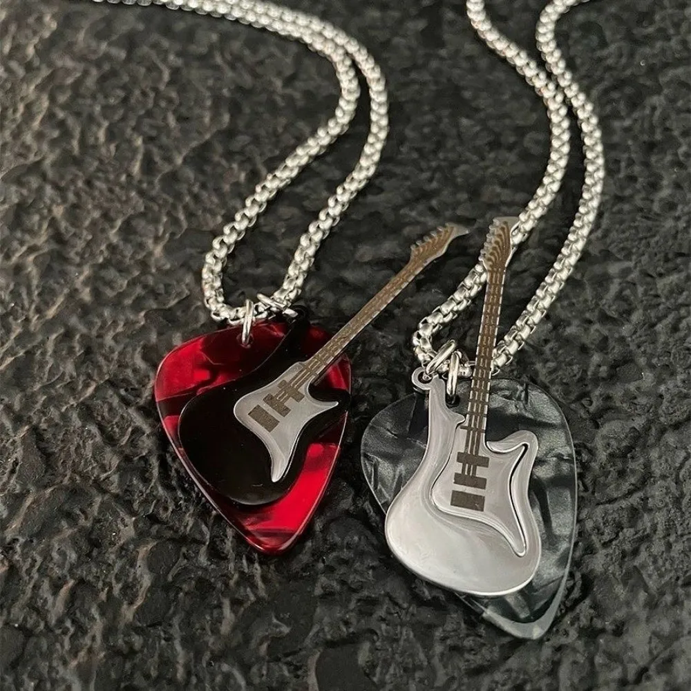 Fashion Collar Hombre Guitar Pick Pendent Stainless Steel Hip-Hop Jewelry Gift Unisex Chain Collier Accessories For Women Men